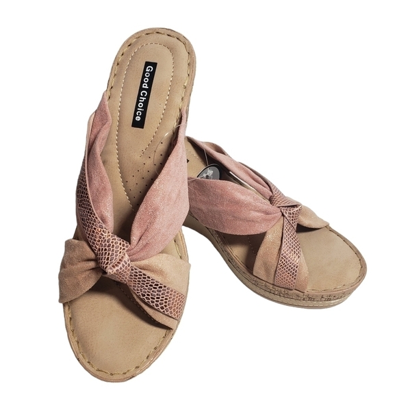 Good Choice Adora Blush Open Toe Backless Wedge Sandals Sz 8.5 - Picture 1 of 8